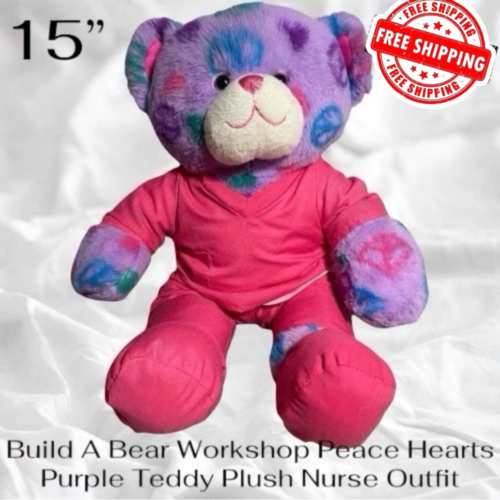 Build A Bear Workshop Peace Hearts Purple Teddy Plush Nurse Outfit FREE SHIPPING